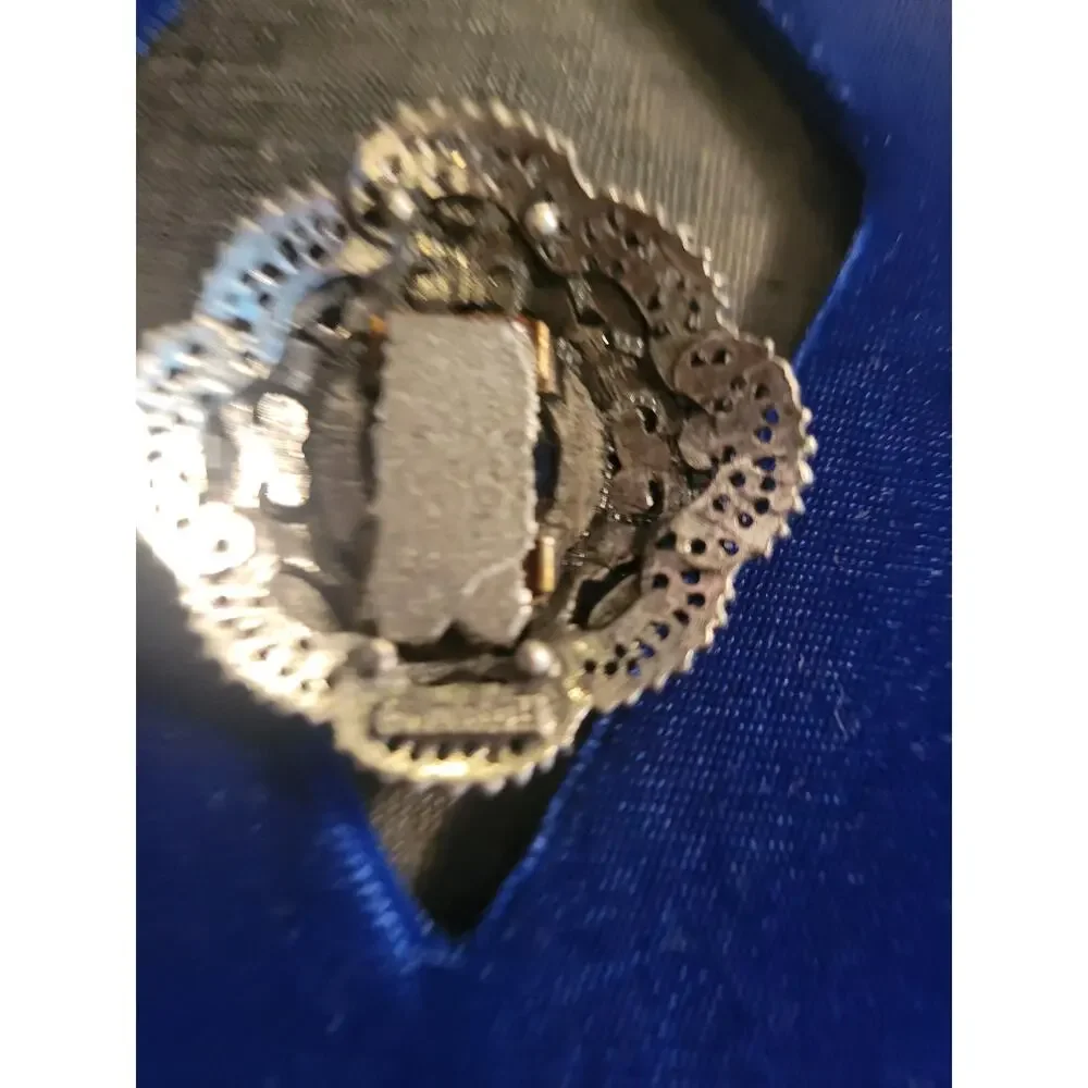 Vintage Florenza signed Brooch Blue swirl on ornate silver tone w/ magnetic back